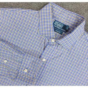 Vintage Polo Ralph Lauren Shirt Mens 16.5x42 Custom Fit Blue Green Plaid